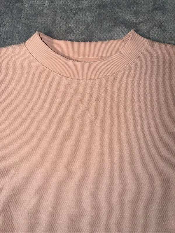 Aerie L Oversized Waffle Knit Crewneck Sweatshirt Blush Pink Side Slit Cozycore - Image 4