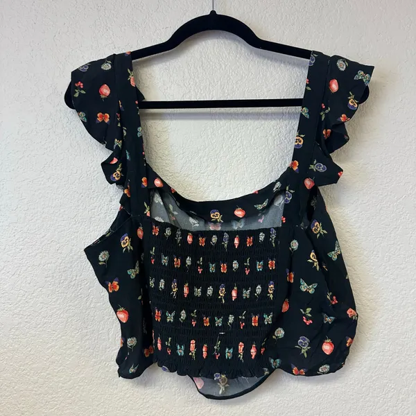Paige Mixed Print Naya Ruffle Strap Crop Tank Black Size XL - Image 4