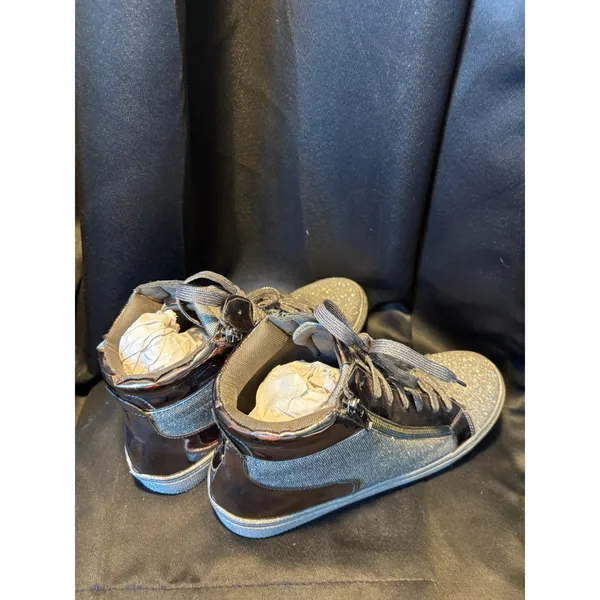Silver Glitter High Top Sneakers Metallic Patent Trim Double Zip Fashion Shoes‎ - Image 8