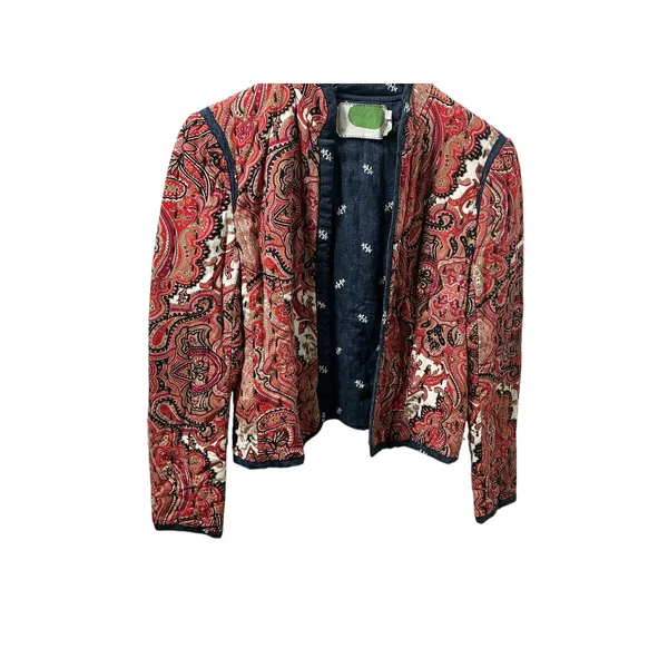 Anthropologie Quilted Paisley Jacket Red Blue Hook Eye Cropped XS Womens‎ - Image 5