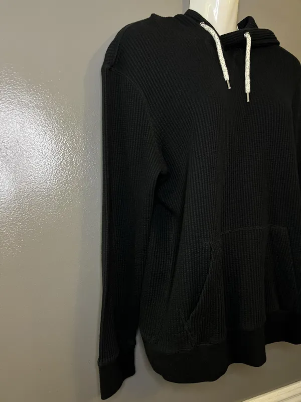 American Eagle Outfitters Hoodie Womens Small Black Waffle Knit Thermal Pullover - Image 3