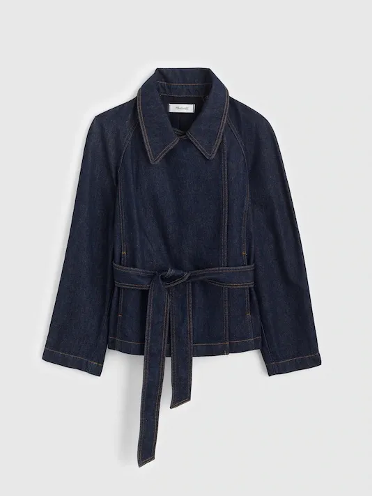 Madewell Denim Double-Breasted Crop Trench Coat Rinse Wash Rigid Size S NWT - Image 5