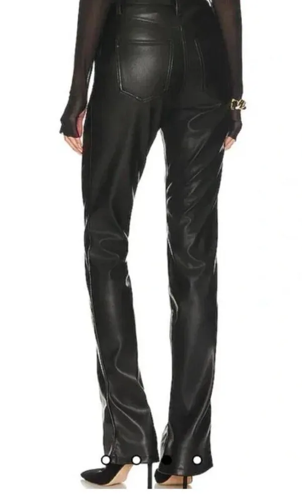 AFRM x REVOLVE Vegan Leather Mini-Flare High-Rise Noir Graysen Pant Size 29 Tall - Image 2