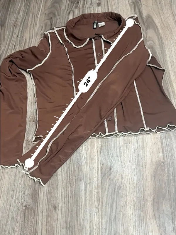 Divided Dark Brown Long-Sleeve Button-Down Top with Contrast Seams - Image 13