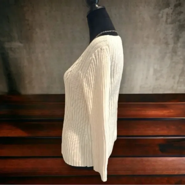 Jones New York Country Cream White Open Cable Knit Sweater Women's Small‎ Casual - Image 2