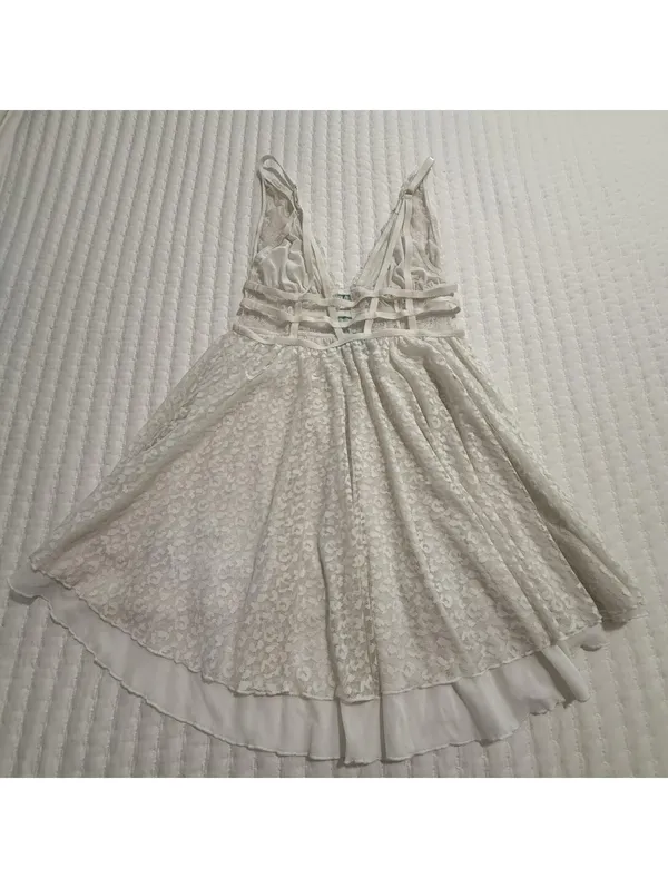 Betsey Johnson White Lace Babydoll Chemise Slip Sz M Medium Bridal Hi Lo - Image 9