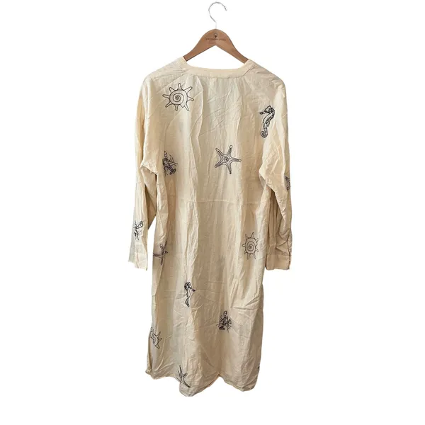 Anthropologie‎ Nautical Embroidered Maxi Dress Cream Seahorse Starfish Small - Image 4