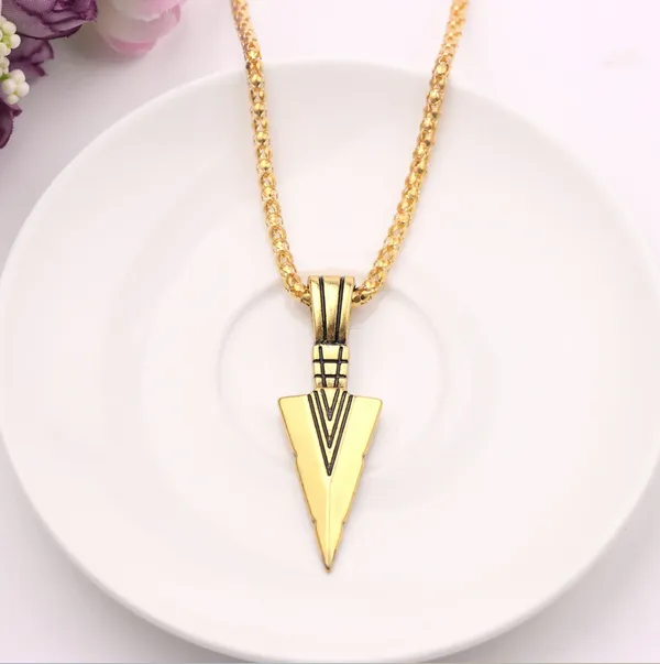 Gold Arrowhead Mens Arrow Pendant Necklace 24" Chain - Native American Style - Image 3