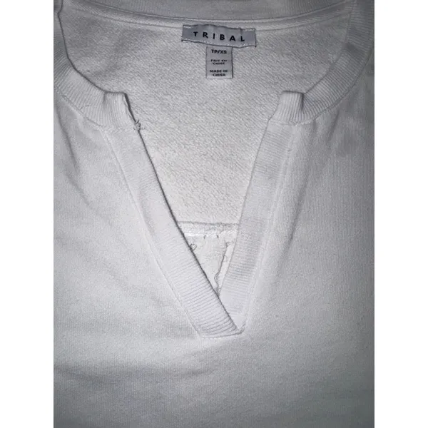 Tribal‎ Womens White Eyelet Lace Sleeve Split V-Neck French Terry Sweatshirt XS - Image 7