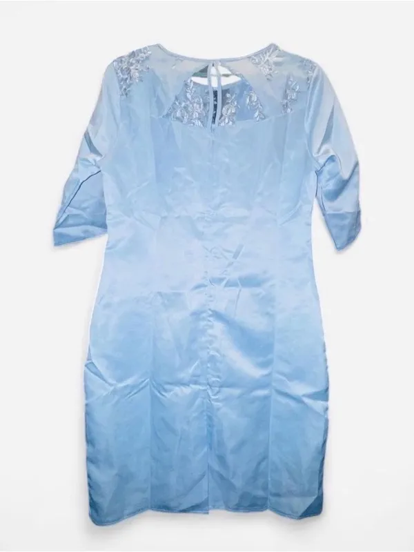 Baby Blue Floral Embroidered Midi Dress XL NWOT Elegant WeddingGuest Formal Chic - Image 9