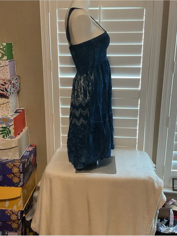 India Boutique Navy Smocked Midi Dress - Image 3
