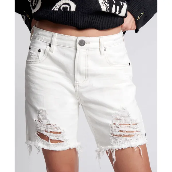 NWT One Teaspoon Sz 26 High Waist Stevies White Distressed Ripped Bermuda Shorts - Image 2