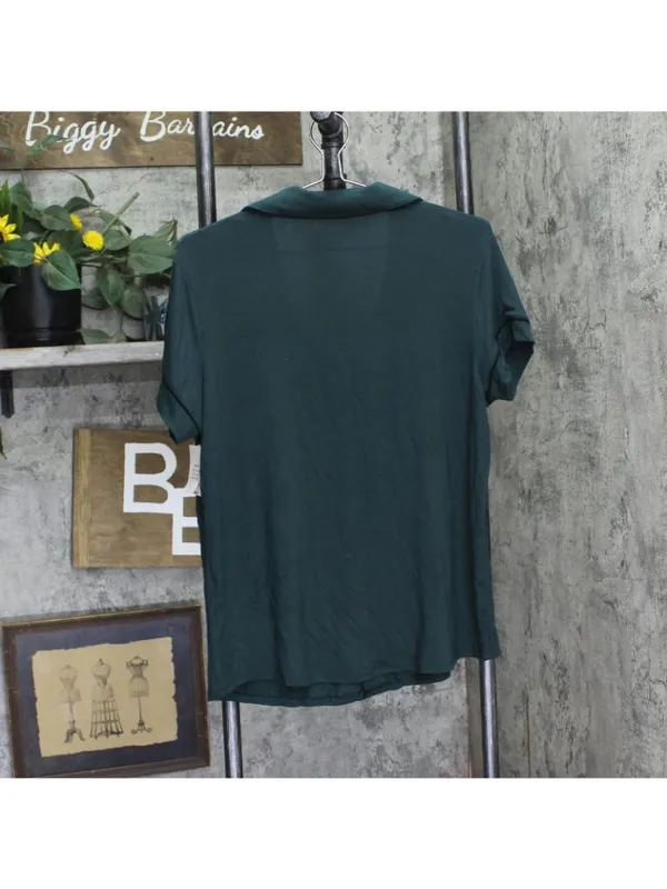 Auden Womens Cloud Knit Modal Notch Collar Short Sleeve Pajama Top Green M - Image 2