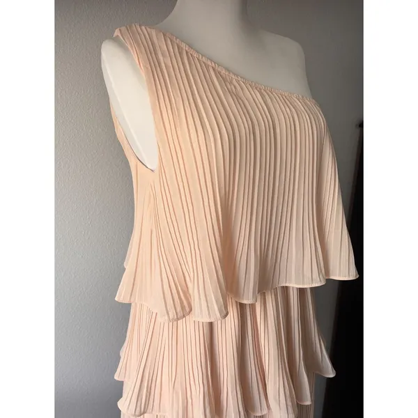 Lulus Blush‎ Pink One Shoulder Midi Tiered Dress Summer Wedding Vacation Medium - Image 4