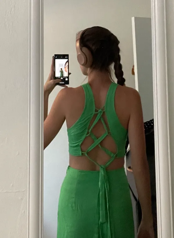 SHEIN Strappy Back Long Linen Dress in Green - Image 3