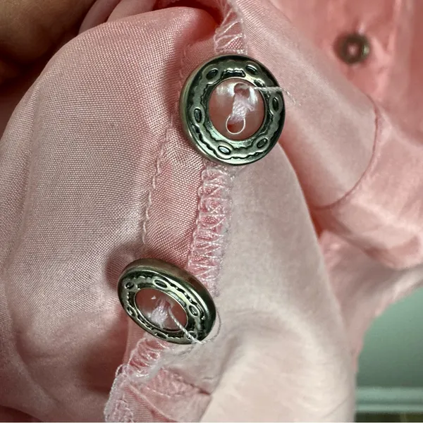 Vintage 100% Silk Blouse Button Down‎ Light Pink Sz Medium 90's Shoulder Pads - Image 8