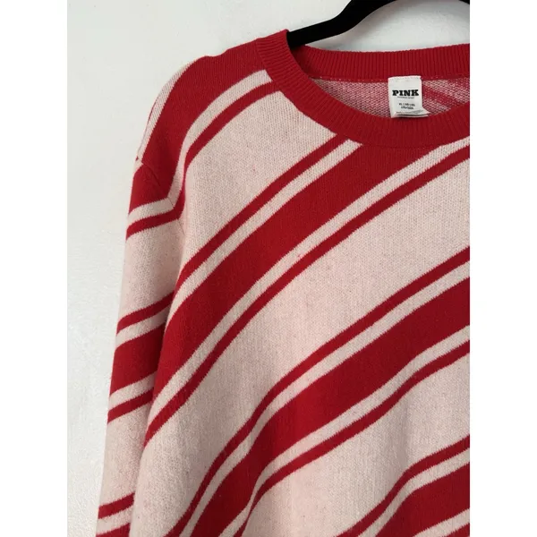 Victoria's Secret Pink Red & White Candy Cane Stripe Crewneck Sweater Size XL - Image 5