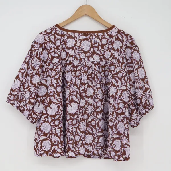 Old Navy Top Womens XL Floral Tassel Split Neck Brown Purple Boho New - Image 6