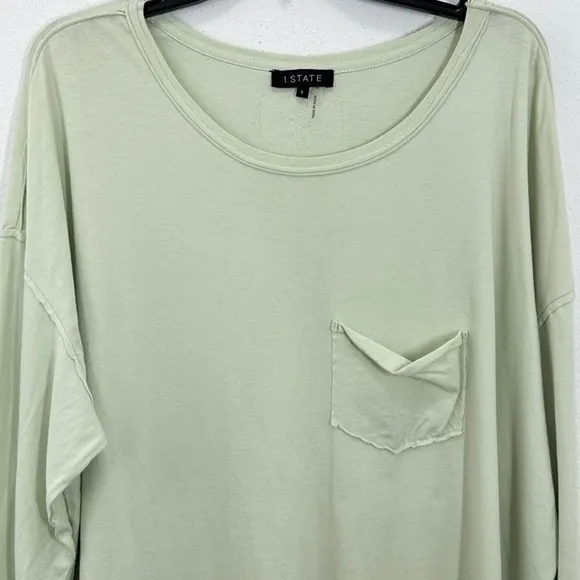 1.State Pastel Mint Green Cotton Long Sleeve Top with Pocket Round Neck Casual‎ - Image 3