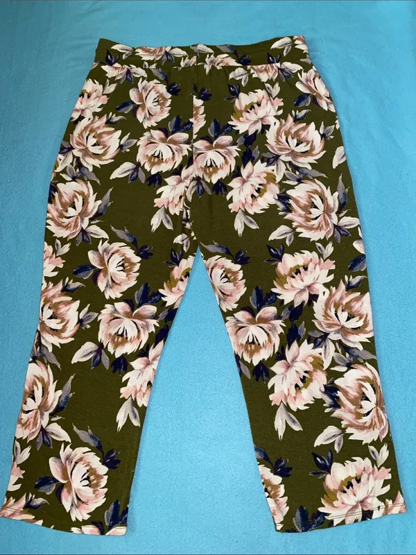STARS ABOVE floral pajama pant tassel drawstrings 2 pockets olive green size L - Image 3