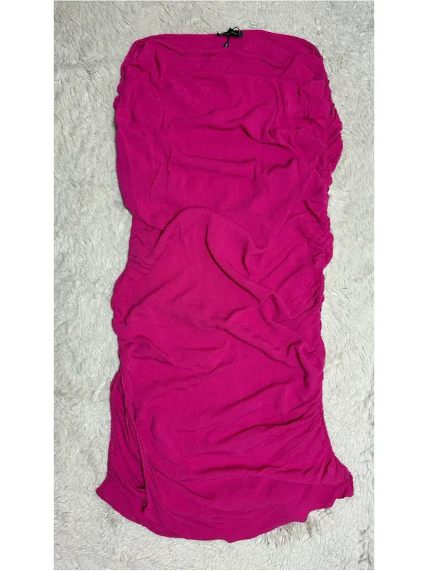 PrettyLittleThing Fuchsia Hot Pink Ruched Bodycon Midi Skirt Size 12 Large - Image 4
