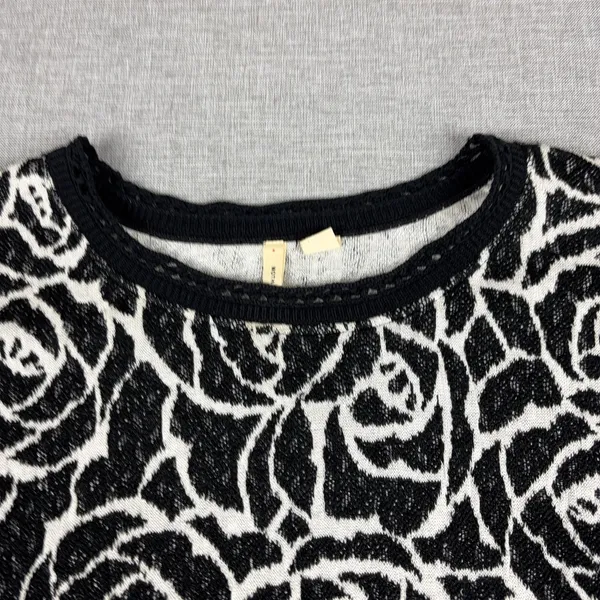 Anthropologie MOTH Sweater Womens Small Black Floral 3/4 Sleeve Open Knit - Image 4