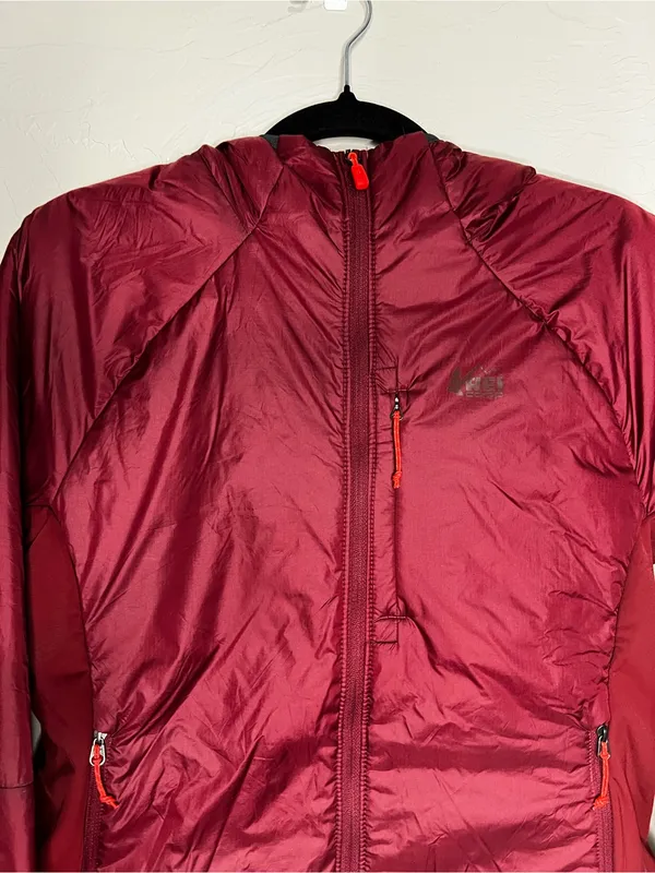 REI Co-Op Flash Insulated Hybrid Lightweight Packable Burgundy Hooded‎ Jacket - Image 3