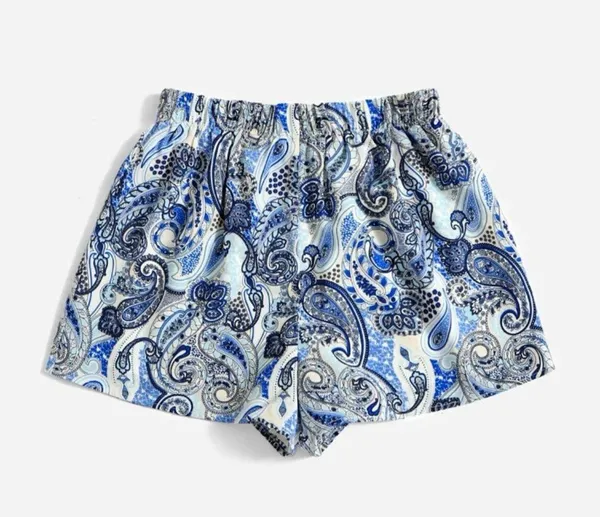 Floral Paisley Print Elastic Waist Shorts - Image 3