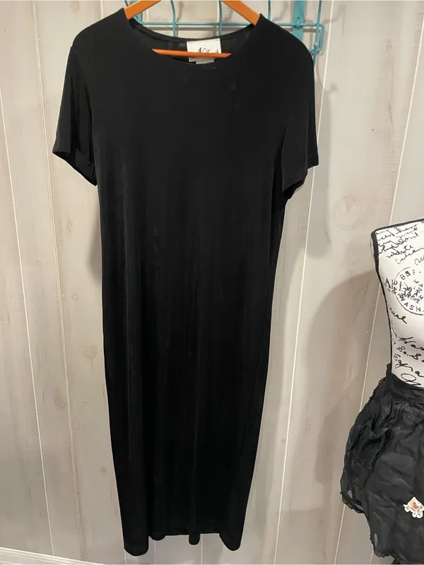 Vintage 90s slinky black jersey maxi dress flowy casual classic whimsigoth - Image 6