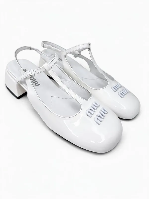 Miu Miu White Patent Leather Mary Jane T‑Strap Square Toe Slingback Pumps EU36 - Image 8