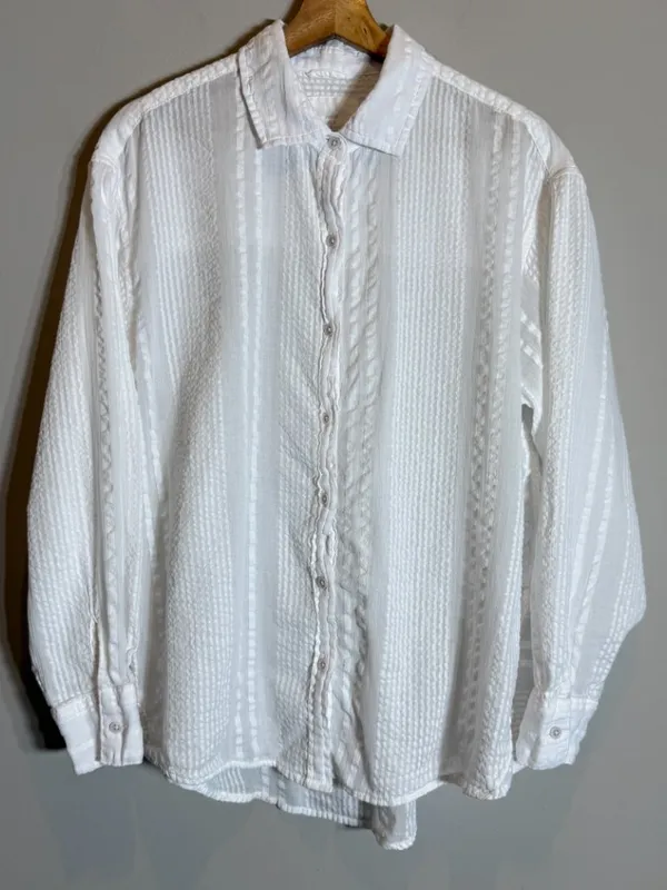 Aerie Striped Oversized Button Up Shirt Women's XS White Sheer Flowy Minimalist - Image 5