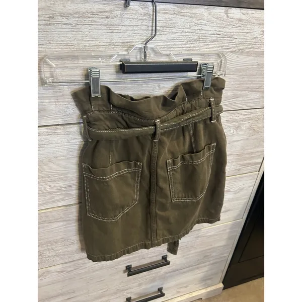 Free People Olive Green Paperbag Waist Utility Mini Skirt Contrast Stitch Size 0 - Image 4