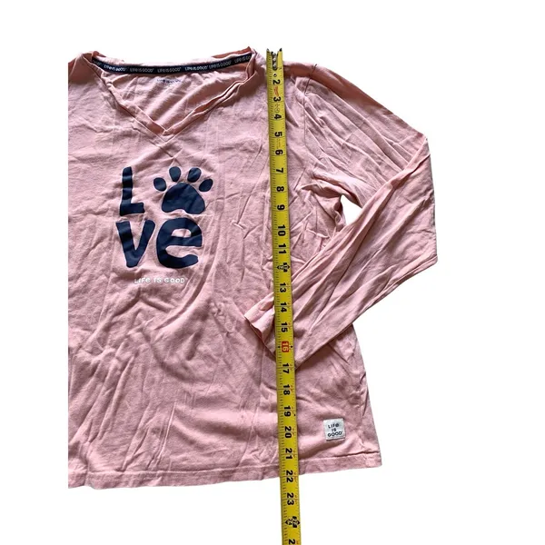 Life is Good Pajama Set Womens Large Pink Plaid Love Paw Print Loungewear Preppy - Image 9