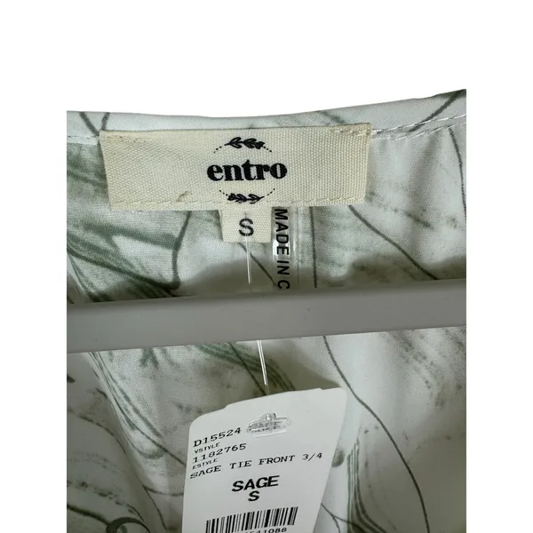 Entro NWT Sage Green Cream 3/4 Balloon Sleeve Tiered‎ Ruffled Above Knee Dress S - Image 7