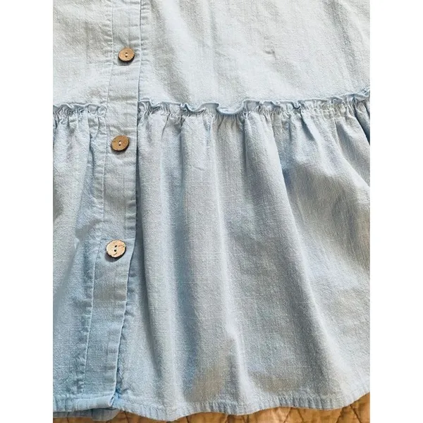 Light Blue Cotton Button Down Ruffled Hem Dress XXL - Image 9