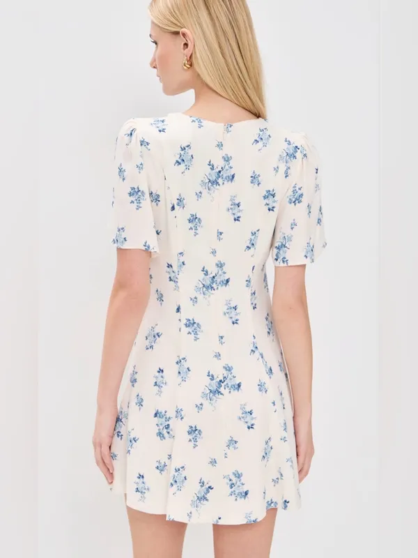 Reformation Tyra Mini Dress Floral Modest Blue Cream Girly Feminine Dress Sz 2 - Image 2