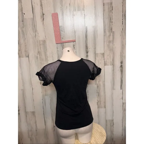Xhilaration Black Mesh Sleeve Tee Top | Size Large - Image 4