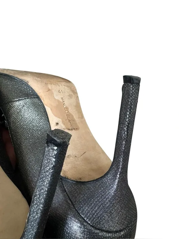 Manolo Blahnik Pumps Silver sparkly Pointed Toe Shoes 41 - Image 10