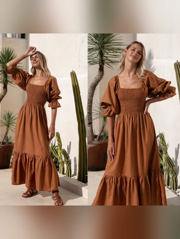 Bali Lane Almeria Smocked Midi Linen Dress - Image 2