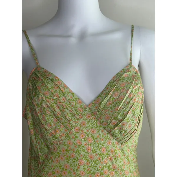 Topshop Floral Satin Ruched Bust Maxi Dress Green Pink Size 6 - Image 4