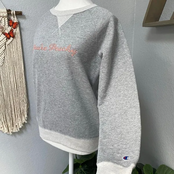 Champion Grey Pullover You'Re Peachy Embroidered Sweatshirt Activewear Sporty - Image 3