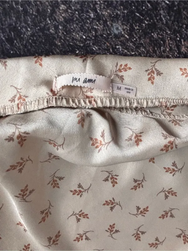 Cream Floral Satin A-Line Midi Skirt - Image 3