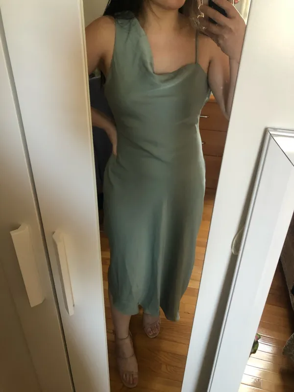 Lulus Sage Green Asymmetrical Midi Dress - Image 8