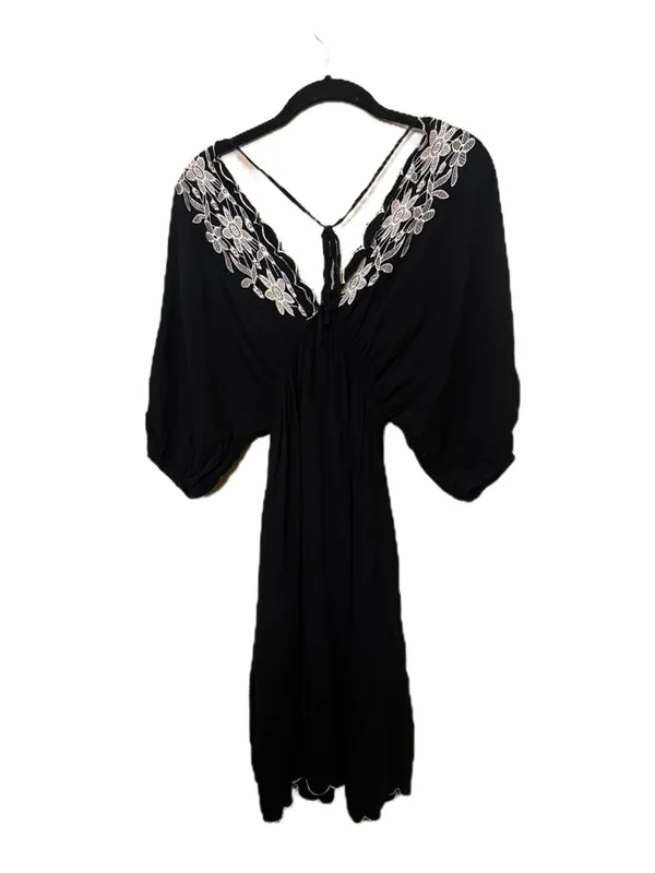 U2K Vintage Forever 21 Black V‑Neck Mini Dress with White Embroidery - Image 3