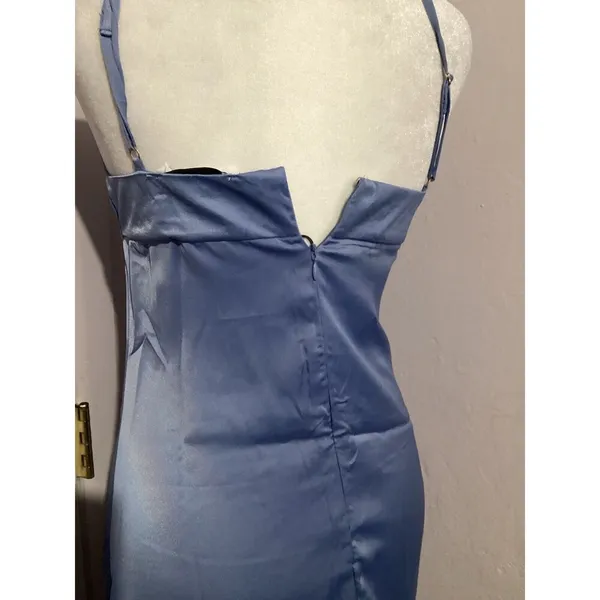 WeWoreWhat Cowl MIDI Sleeveless Satin Charmeuse Slate Blue Dress 0 - Image 7