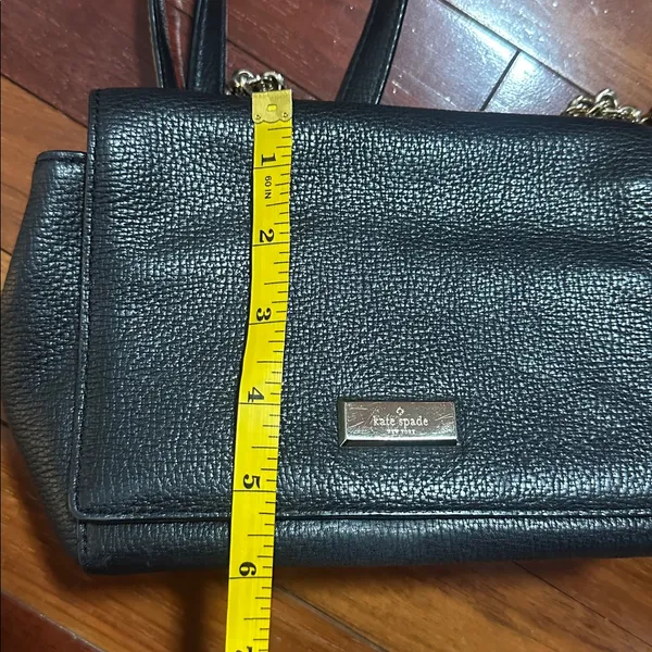 Kate Spade Black Leather Crossbody Bag Purse Chain Strap Minimalist Day Evening - Image 13