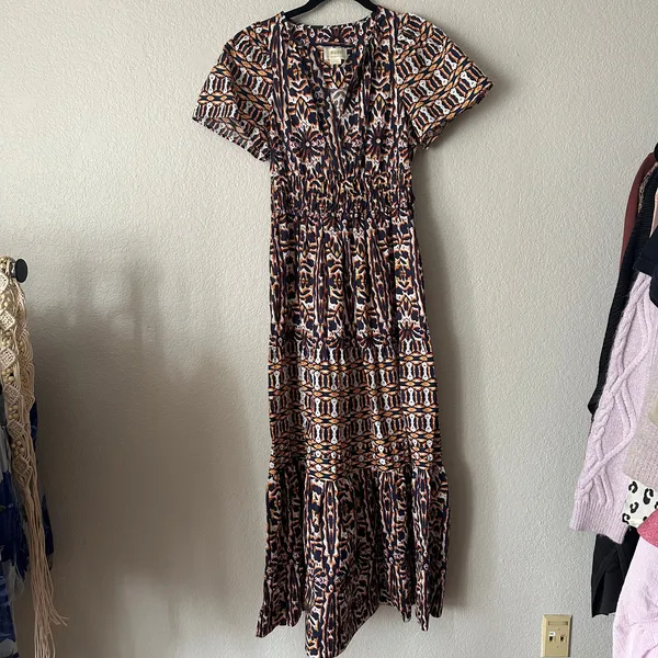 Anthropologie Maeve Somerset Maxi Dress Printed Short Sleeve Brown XS - Image 2
