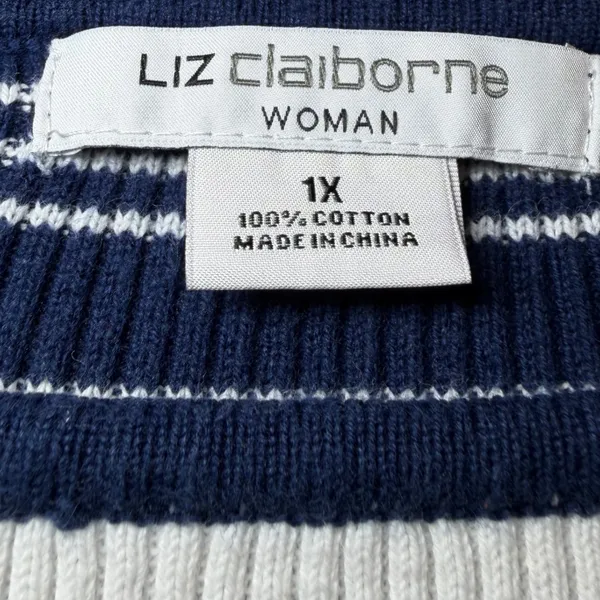 Liz Claiborne Womens Plus Size 1X Sweater Striped Knit Boat Neck Ribbed Nautical - Image 4