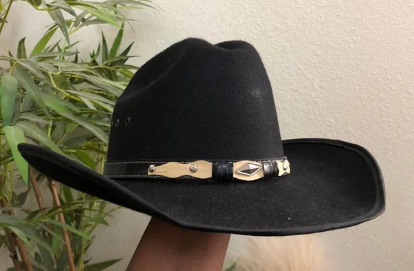 Summit Hats Black Leather Suede Wool Felt Cowboy Cowgirl Hat Cap Size L - Image 4
