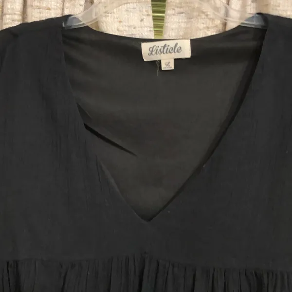 Listicle Black Crinkle Gauze Babydoll Mini Dress - Image 2